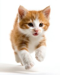 Obraz premium Orange and white kitten running forward Keywords: kitten, cat, animal, pet, orange, white