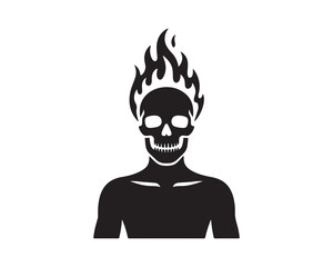 Half body Smily skull, skull head, skull with fire, skull Vector, skull Silhouette, skull illustration, skull design, illustration, vector, devil, face, fire, skull, character, head, art, design