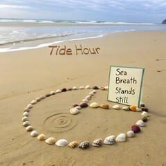 Shells Arranged in a Clock Shape on a Sandy Beach