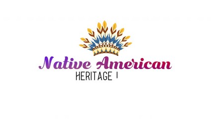 Native american heritage text animationwith feather imagery. Suitable for heritage organizations, indigenous businesses, or cultural events promotion.