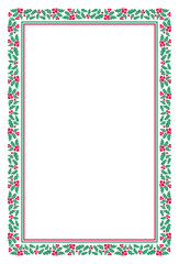 Christmas Holly Berry Border Frame, Isolated Vector Red Green Ornamental Mistletoe Design Element