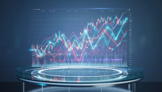Financial Data Visualization: A digital financial graph displays dynamic market fluctuations, offering insights into trends and patterns. - Powered by Adobe