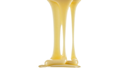 highly viscous, ultra-glossy white chocolate ganache cascading in thick, slow streams downwards, extreme macro photography against a transparent background, concept for confectionery advertising