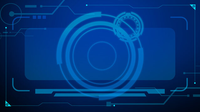 Blue Cyber Tech Wallpaper with Futuristic HUD Interface Circles, Digital Circuit Elements, Tech UI Panel Layout, High Tech Background for App Interfaces.