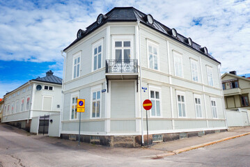 Townhouses on streets of Hudiksvall, Sweden