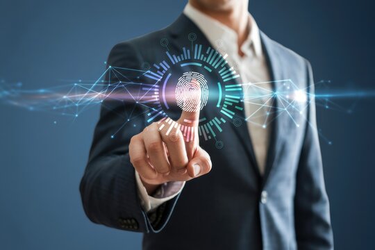 Biometric fingerprint scan unlocking digital security and personal data access