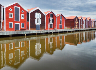 Historic part of the port district of Möljen in Hudiksvall, Sweden