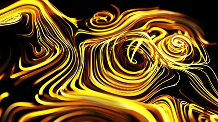 Energetic yellow particle flow forms a captivating curl noise pattern with bright, glowing lines. Ideal for creating a sense of movement and energy.