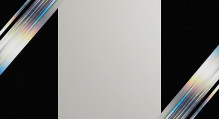 Minimal white glass frame with black side panel and subtle chromatic prism edges for clean modern layout