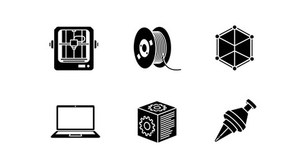 Explore 3D printing technology with this modern set of icons, perfect for innovative designs and futuristic projects that need a clean, professional touch