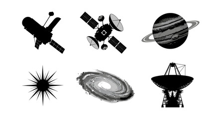 Explore the vast cosmos with this collection of celestial bodies and space technology, perfect for astronomy education and science fiction designs