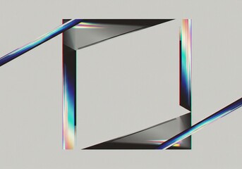 Diagonal prismatic color band with metallic shards on black backdrop for futuristic technology visuals