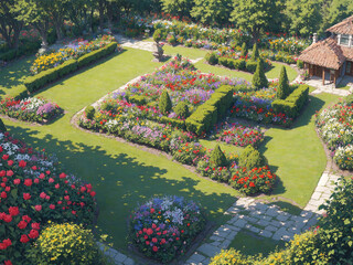Aerial View of a Formal Estate Garden