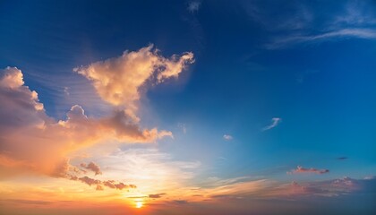 Fototapeta premium Beautiful Luxury Soft Gradient Orange Gold Clouds And Sunlight On The Blue Sky Perfect For The Background Take In Evening Twilight Large Size High Definition Landscape Photo Vertical