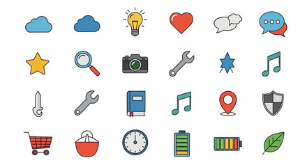 Collection of Colorful Line Icons Representing Various Concepts and Categories for Web and Mobile