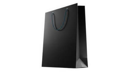 Elegant black paper shopping bag isolated on trasnparent background