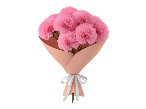 A bouquet of pink flowers is wrapped in a pink paper - Powered by Adobe