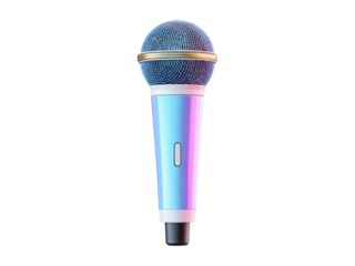 A microphone with a blue and gold color