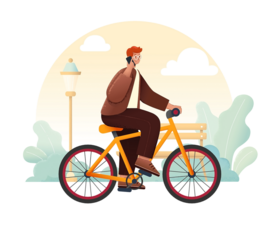 A PNG web element featuring a man riding a bicycle.