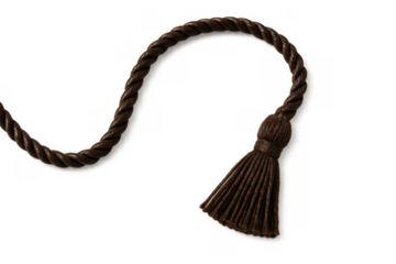 Brown decorative tassel with braided cord, elegant design for home decor, clothing, and ornamental projects, transparent background