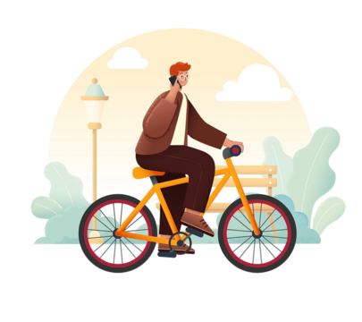 A PNG web element featuring a man riding a bicycle.