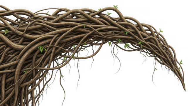 Dense tangled vines with small green leaves