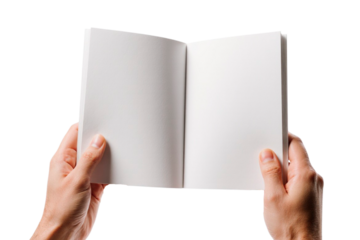 hand holding blank book isolated