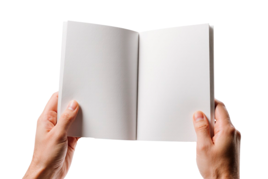 hand holding blank book isolated