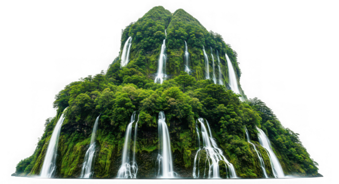 Tropical mountain covered in lush greenery and waterfalls - Powered by Adobe