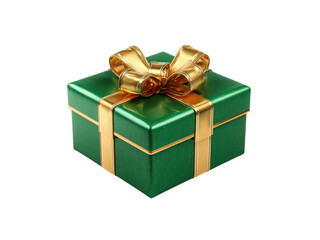 Obraz premium A green box with gold ribbons on it