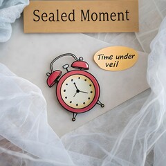 A paper cutout clock under translucent layers of fabric