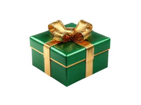 A green box with gold ribbons on it - Powered by Adobe