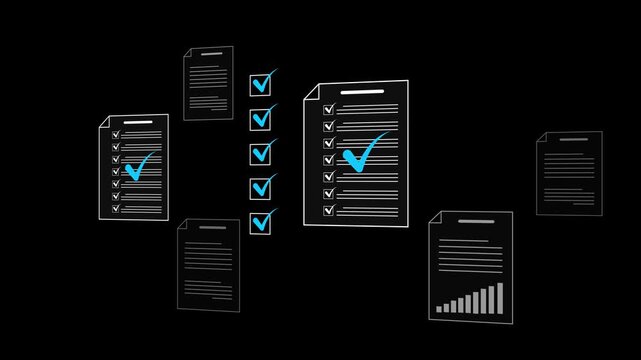 Document management concept, Businesswomen check electronic documents on digital documents on virtual screen Document Management System and process automation. Motion graphics of document concept.
