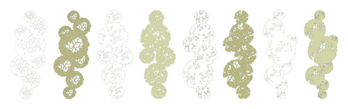 Tree for architectural floor plans. Entourage design. Various trees, bushes, and shrubs, top view for the landscape design plan. Vector illustration.