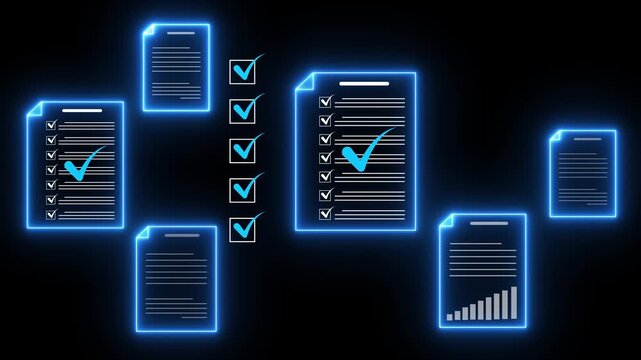 Document management concept, Businesswomen check electronic documents on digital documents on virtual screen Document Management System and process automation. Motion graphics of document concept.