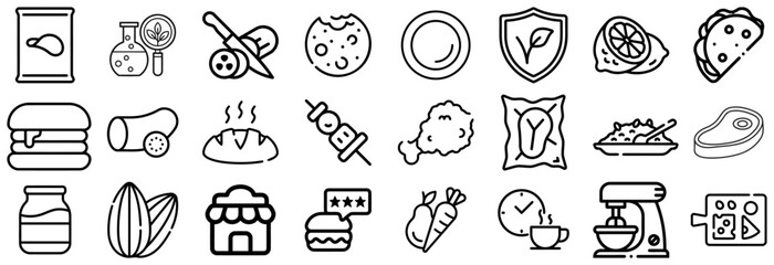 Diverse Food and Drink Icons From Ingredients to Meals and Kitchenware