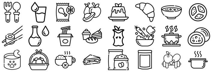 Naklejka premium Diverse Food and Drink Icons From Meals to Ingredients