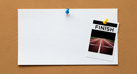 Goal setting and achieving target concept with finish line image on cork board