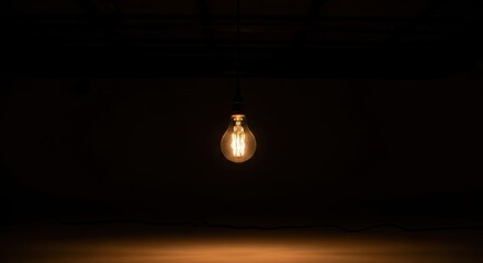 Illuminated vintage light bulb glowing warmly against a dark background offers a nostalgic and atmospheric ambiance