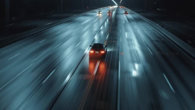 Cinematic Top-Angle Forward-Panning Shot of a High-Speed Car Chase, Capturing Intense Motion, Dramatic Perspective, Racing Vehicles, and the Adrenaline-Packed Energy of a Fast-Paced Pursuit Scene