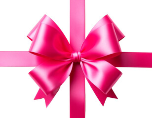 Bright Pink Satin Ribbon Bow on White Background. Decorative Element for Gifts, Cards and Festive Designs. 