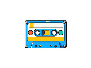 Obraz premium A blue and yellow cassette tape with a yellow stripe