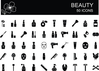 Beauty and cosmetics icons set collection, makeup and personal care symbols, fashion and spa elements bundle for web and mobile application interface vector design assets.