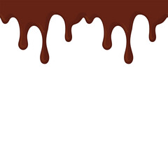 Melted chocolate drip flowing down as sweet glossy dessert liquid design background.