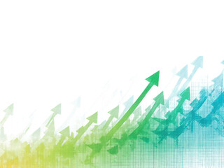 A white background with a series of green and blue arrows pointing upwards