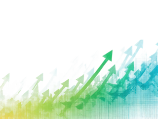 A white background with a series of green and blue arrows pointing upwards