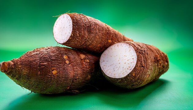 Closeup Of Taro Root Vegetable Eddo Malanga On A Green Background Taro Root Vegetable Eddo Malanga Closeup Food
