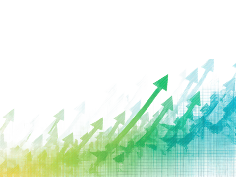 A white background with a series of green and blue arrows pointing upwards