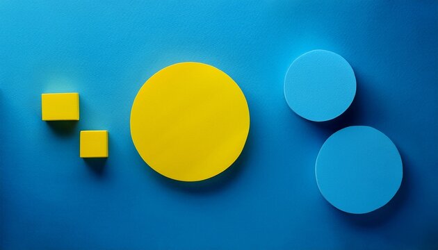 Yellow Shapes On Blue Background With Creative Layout And Space