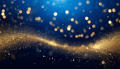 Abstract Background With Dark Blue And Gold Particle Christmas Golden Light Shine Particles Bokeh On Navy Blue Background Gold Foil Texture Holiday Concept